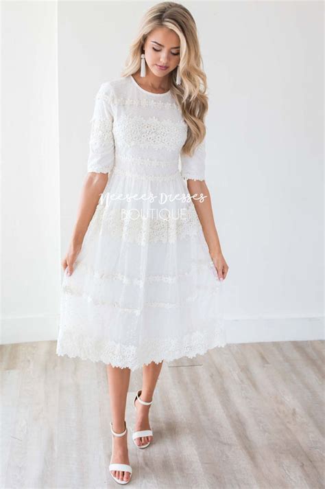 White Floral Lace Modest Church Dress | Modest Bridesmaids Dresses