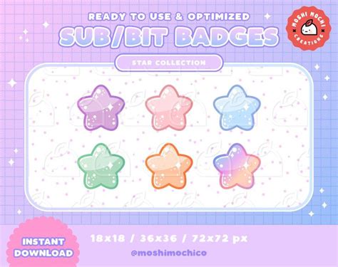 Twitch Sub Badges Bit Badges Emote Cute Glossy Pastel Bubble Star