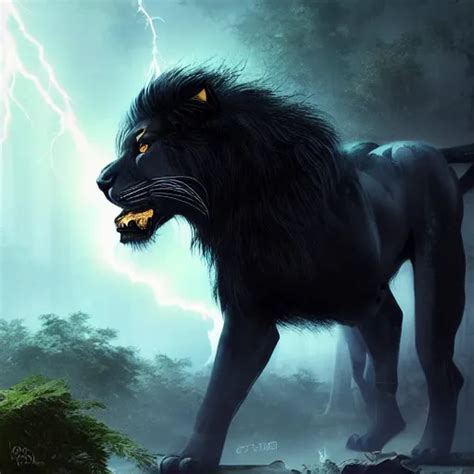 Epic Black Lion With Gold Lightnings On The Body Stable Diffusion