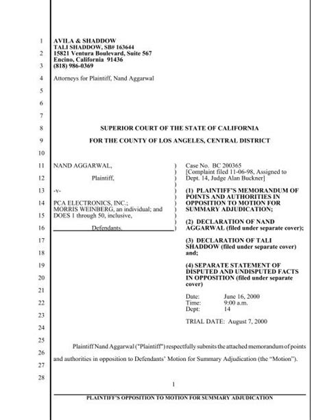 Summary Judgment Opposition 1