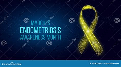 Endometriosis Awareness Month Concept Banner With Glowing Low Poly