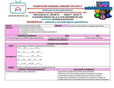 Planeación Del Primer Grado Con Actividades De Acuerdo A Los Aprendizajes Esperados De La