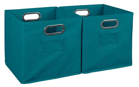 Collapsible Home Storage Set Of 2 Foldable Fabric Storage Bins Teal