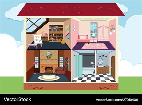 House With Four Rooms Fully Furnished Royalty Free Vector