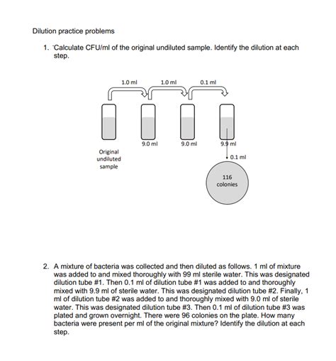 Solved Dilution Practice Problems Calculate Cfu Ml Of Chegg