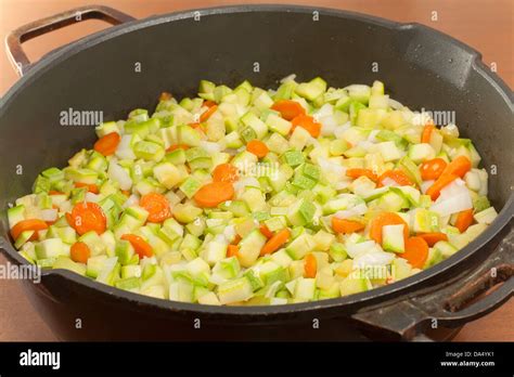 Quenching Of Diced Of Vegetables To Saute Closeup Stock Photo Alamy