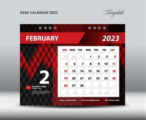 Febbraio 2023 Anno Scrivania Calendario 2023 Modello Vettore