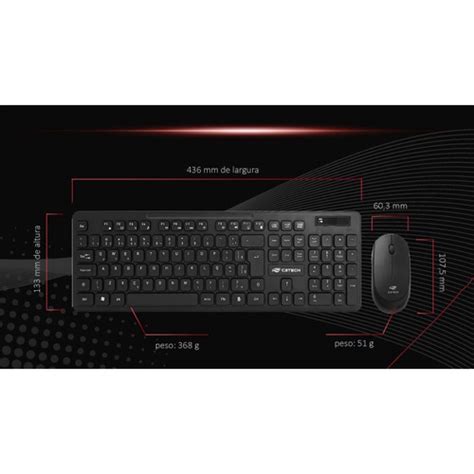 Kit Teclado E Mouse Sem Fio C3Tech K W20 Preto Português Brasil ABNT2