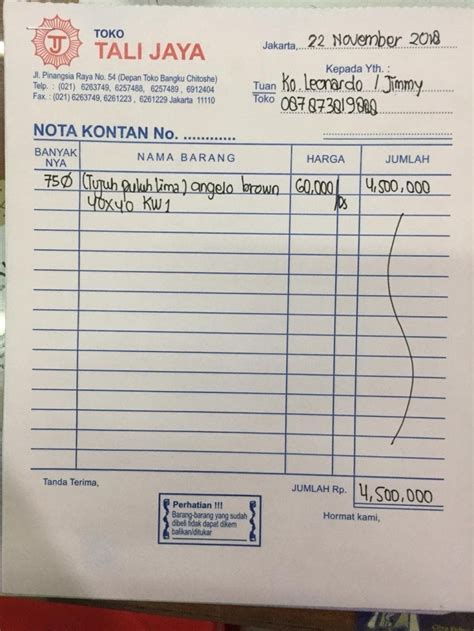 Contoh Nota Pembelian Barang 54 Koleksi Gambar