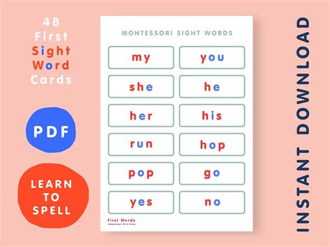 Montessori Sight Words Sight Words Card Set Montessori Etsy