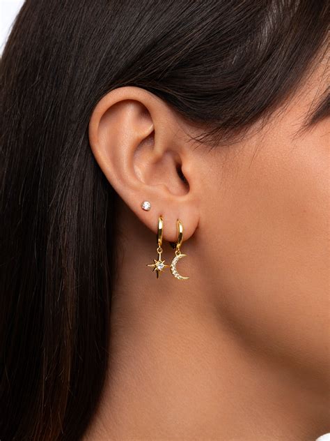 Pendientes Polar Moon Spark Plata Baño Oro in 2024 Ear cuff earings