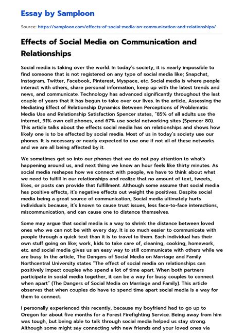 Effects Of Social Media On Communication And Relationships Free Essay