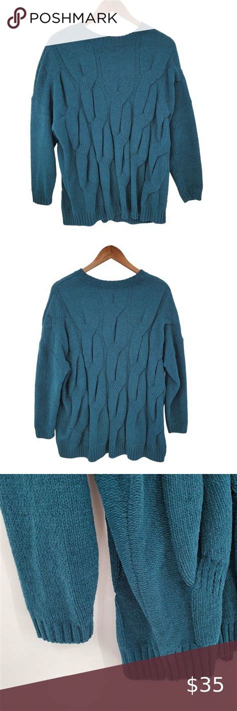 J Jill Chenille Womens Turquoise Cable Knit Sweater Sz 1x Long Sleeve Crew Neck Cozy Fall