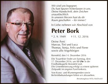 Traueranzeigen Von Peter Bork Trauer HNA De