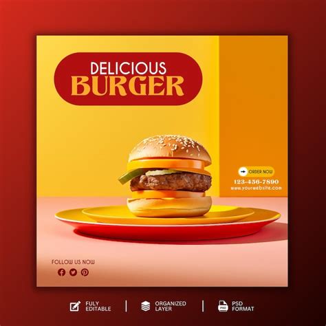 Premium Psd Hot And Spicy Delicious Burger Social Media Template