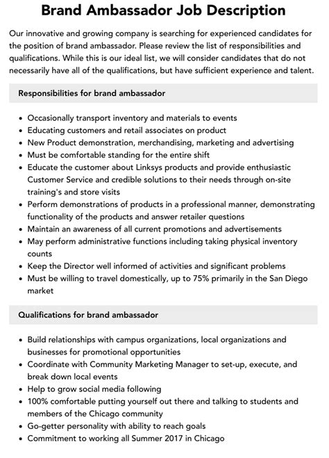 Brand Ambassador Job Description Velvet Jobs