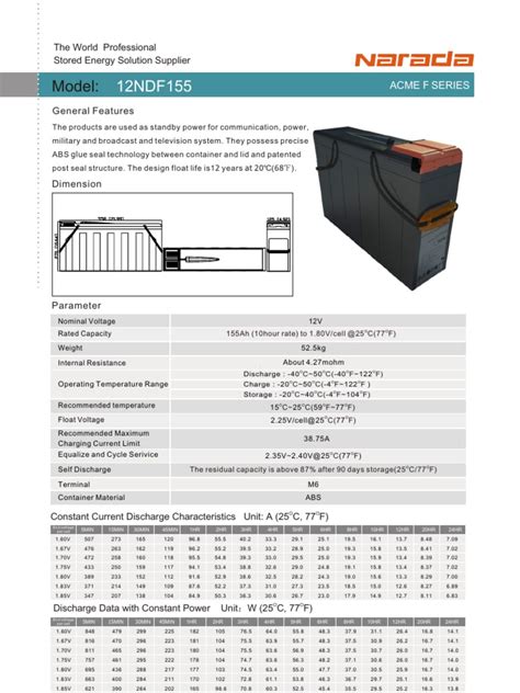 Narada 12ndf155 Bateria Pdf Pdf Battery Electricity Energy