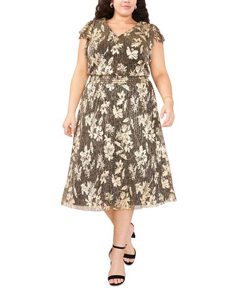 Msk Plus Size Floral Print Flutter Sleeve Dress Macys