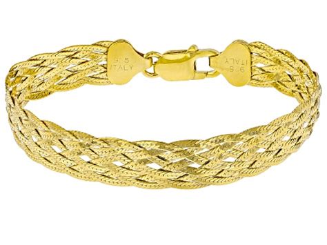 K Yellow Gold Over Sterling Silver Strand Braided Herringbone Link