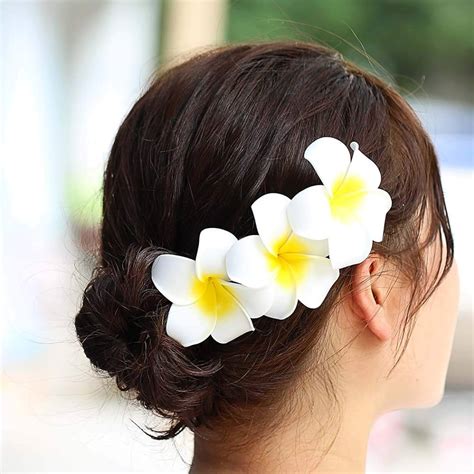 Zoestar Hawaii Plumeria Flower Hair Clips 3pcs Beach Flower Foam Hair