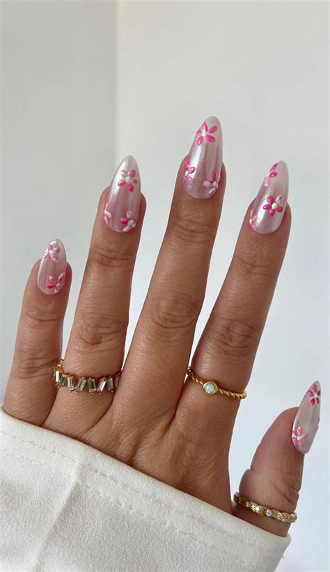 40 Glazed Donut Nails Summer Nail Trend 2022 Pink Floral Glazed Donut