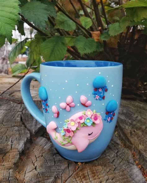 Кружка из полимерной глины "Весенний кит" | Mugs, Glassware, Tableware