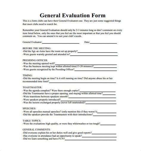 Toastmaster Evaluation Template 20 Free Word Pdf Documents Download