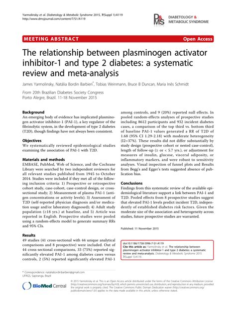 Pdf The Relationship Between Plasminogen Activator Inhibitor 1 And