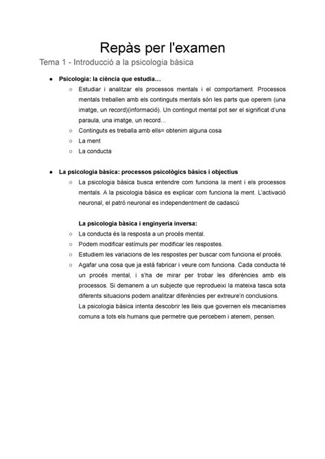 Repàs per l examen Apuntes psicología básica Repàs per l examen