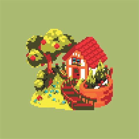 Una Ilustraci N De Pixel Art De Una Casa Con Techo Rojo Y Un Peque O