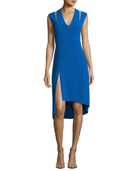 Halston Heritage Sleeveless Stretch Crepe Cocktail Dress In Lapis