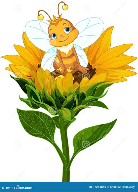 Queen Bee On Sunflower Stock Vector Illustration Of Queen