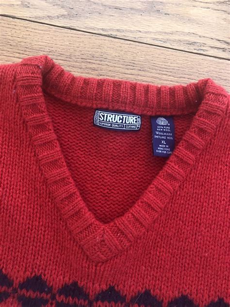 Vintage Structure 100 Pure New Wool Sweater Mens Sz Gem