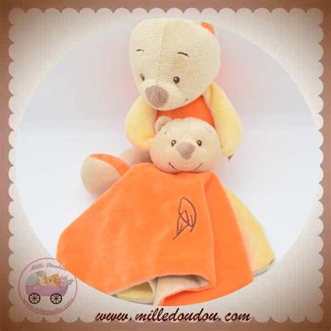 DOU KIDOU SOS DOUDOU OURS BEIGE CORPS ORANGE FEUILLE DOUDOU PLAT