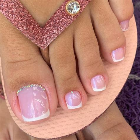 Pink Press On Toenails French Tips Fake Toe Nails Rhinestones False