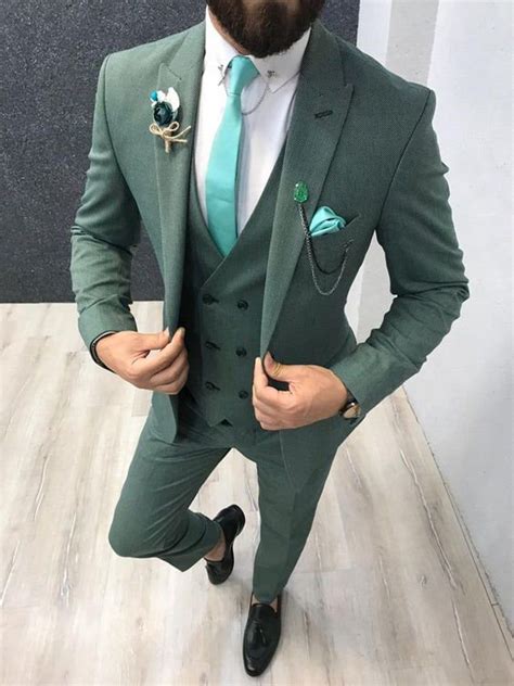 Men Suits Elegant Designer 3 Piece Suit Green Wedding Groom Etsy