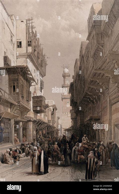 Street Scene With The El Mooristan Mosque Cairo Egypt Coloured