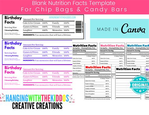 Blank Nutrition Facts Template Perfect For Candy Bars Etsy España