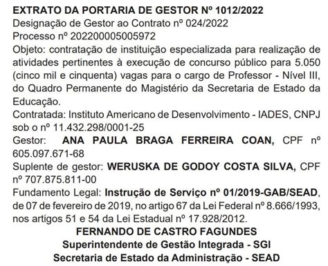 Concurso Seduc GO servidores designados para fiscalização de contrato