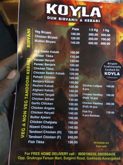 Menu at KOYLA - Dum Biryanis, Kebabs & Curries, Aurangabad, Plot NO.229 ...