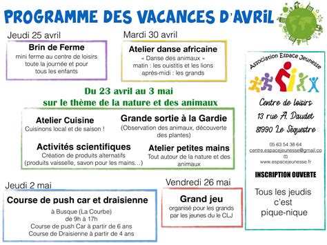 Vacances Davril Association Espace Jeunesse