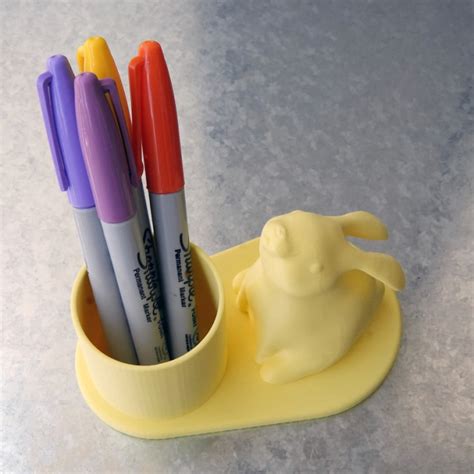 3d Printable Small Bunny Rabbit Pen Holder By Philippe Barreaud