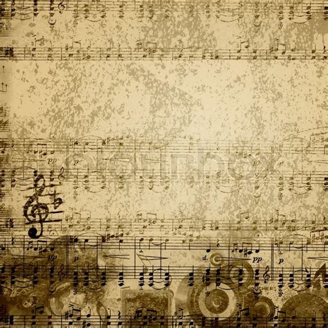 Music notes on old paper sheet background | Stock Photo | Colourbox