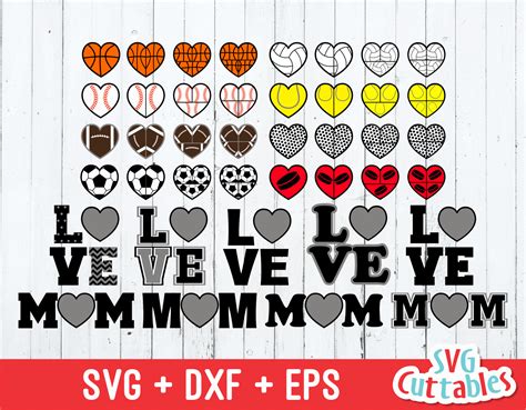 Sports Balls Svg Love Mom Hearts Svgcuttablefiles