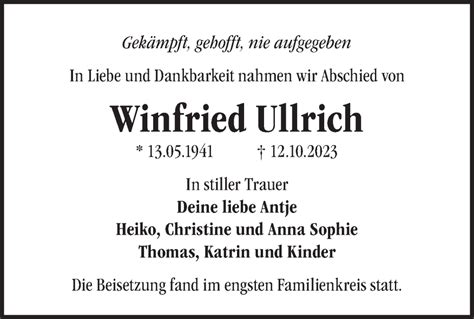 Traueranzeigen von Winfried Ullrich Märkische Onlinezeitung Trauerportal