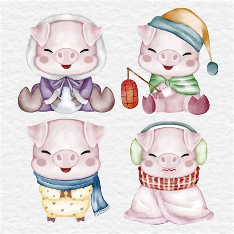 Premium Vector Watercolor Cute Pig Character Collection Set