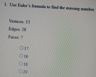 Solved Use Eulers Formula To Find The Missing Number Vertices