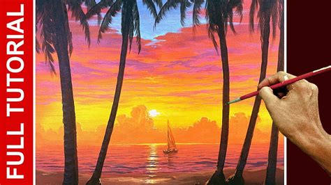 Tropical Sunrise Beach Acrylic Painting In Canvas By Jmlisondra