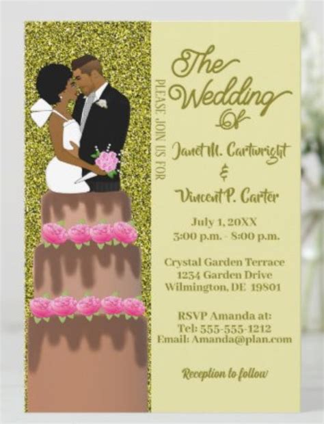 African American Wedding Cake Topper Invitation