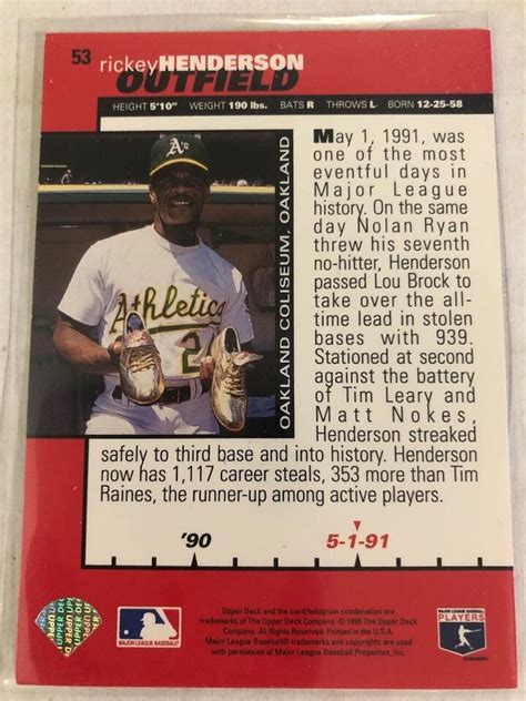 Rickey Henderson 1995 Collector S Choice 53 Gold Signature Oakland A S